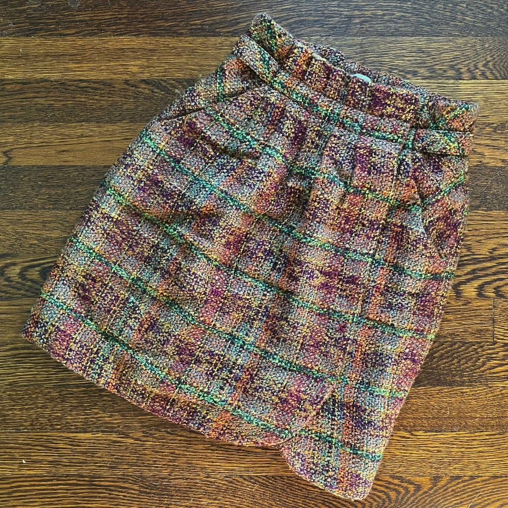 Anthropologie‎ Odille Cotton Wool Plaid Snap Wrap Skirt High Paperbag Waist Sz 2